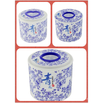 Azul y blanco porcelana plástico ronda de tejidos cajas / titular de papel (ff-5005)